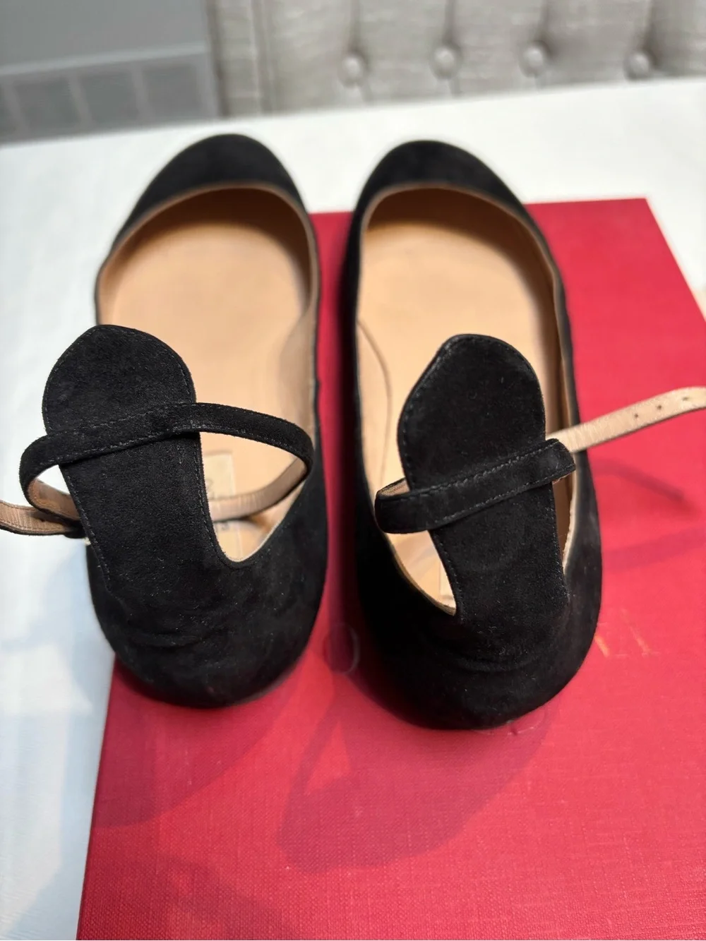 Valentino Garavani Black Suede Ankle-Strap Flats - Picture 4 of 5
